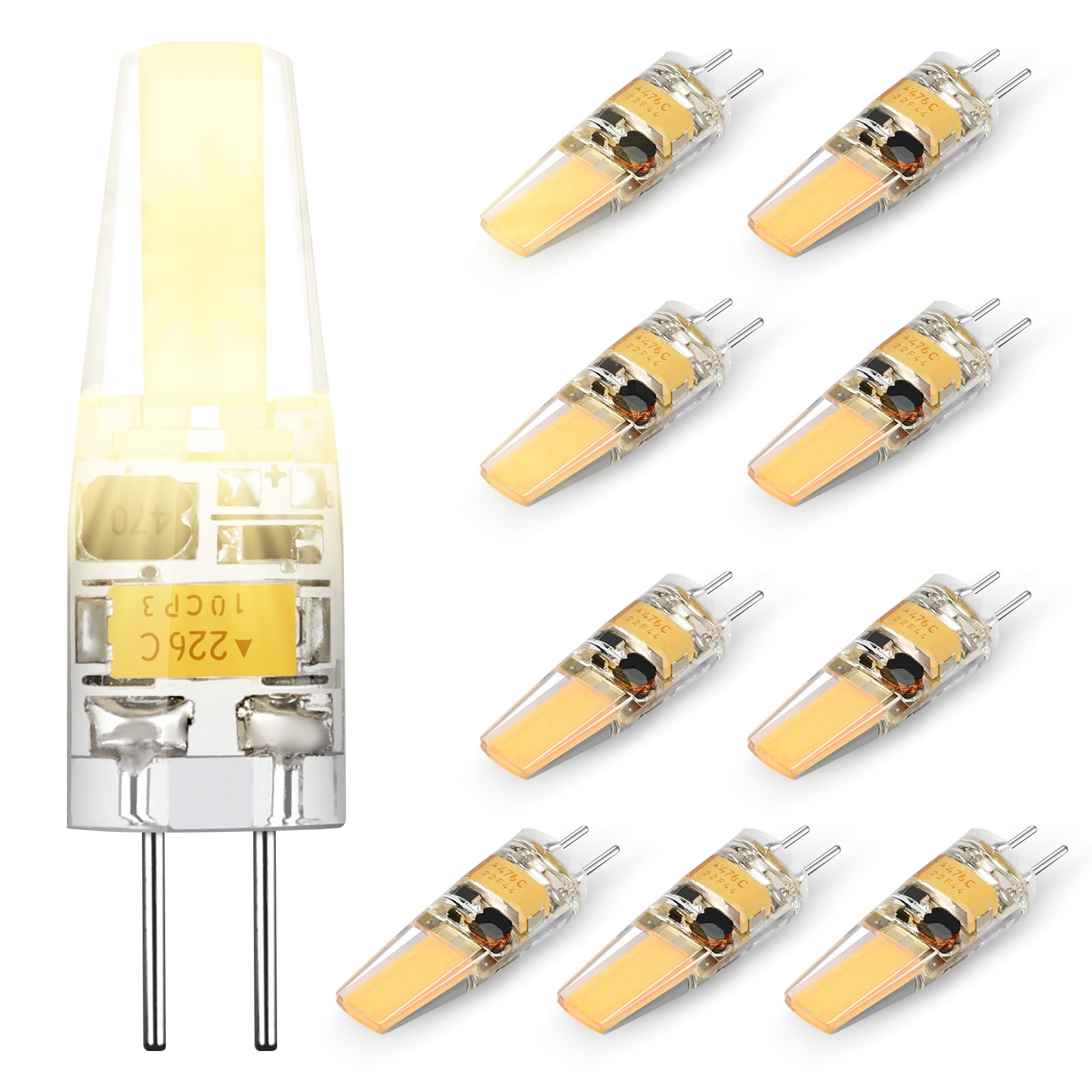 EEEkit 10pcs G4 LED Light Bulbs 3000K Warm White Lighting 2W Equivalent to AC DC 12V Halogen Bulb, Bi-pin LED Bulb Silicone G4 LED Bulbs for Under Cabinet Puck Light, Chandelier,