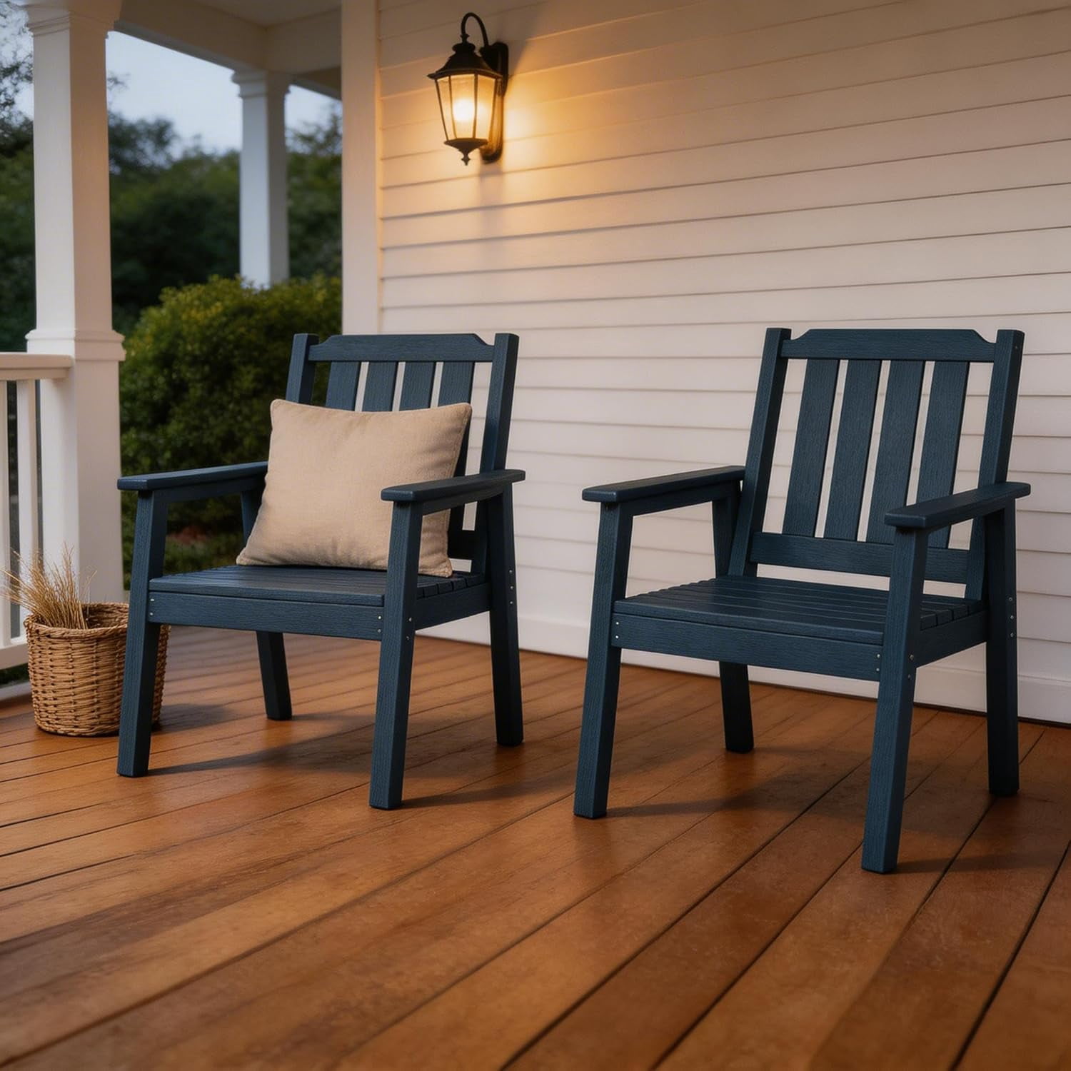 EliteEdge Set of 2 23.9" Wide HDPE Patio Dining Chairs, 650LBS Capacity All-Weather Armchairs with Slatted Seat, Heavy Duty Modern for Garden, Poolside, Deck,Blue