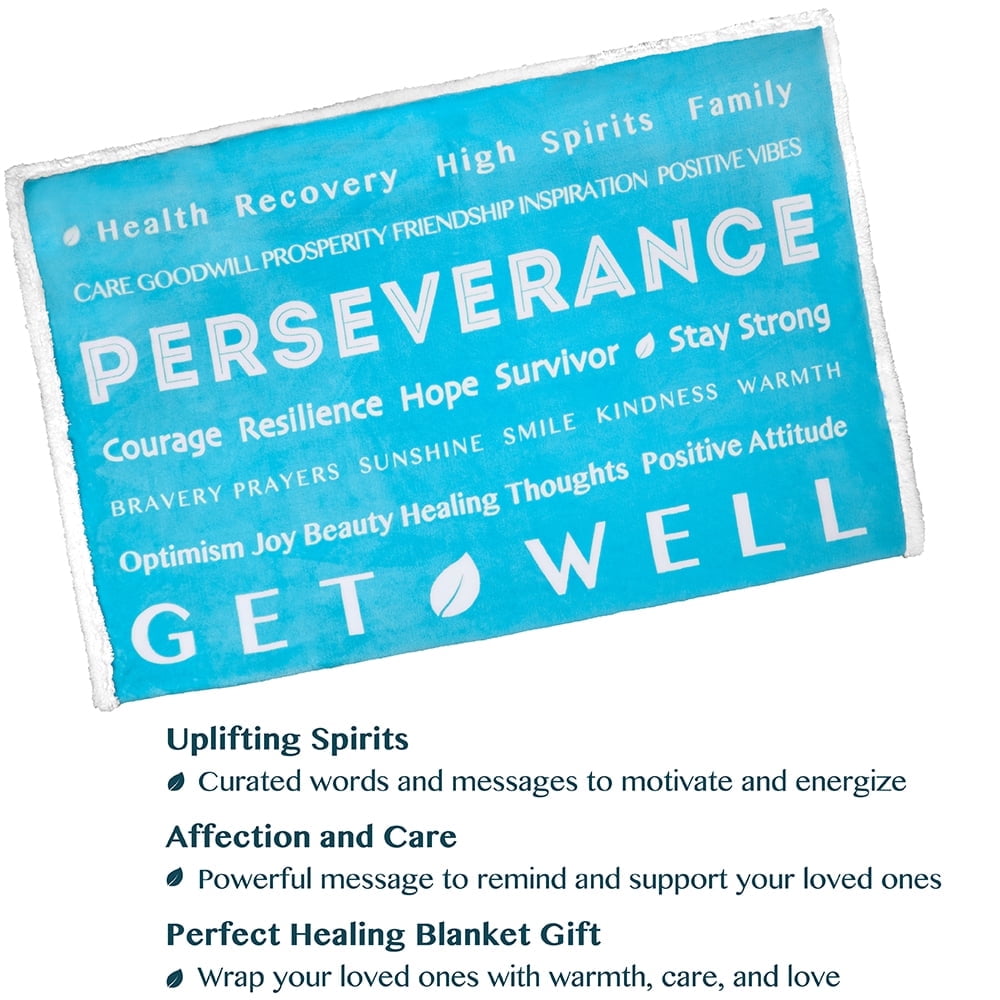 PAVILIA Get Well Soon Gift Women Men, Sympathy Blanket Inspirational Thoughtful Gift, Sherpa Fleece Healing Blanket Surgery Wellness Comfort, Hug Love Throw Gift Cancer Chemo Patient, 50x60 Light Blue