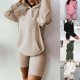 thumbnail image 4 of Black S Conjunto de trajes de entrenamiento de 2 piezas de otoño para mujer, jersey de manga larga, sudadera con capucha, cintura alta, pantalones cortos de motociclista ajustados, chánda, 4 of 5