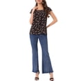 thumbnail image 2 of INSPIRAR CHIC Blusa Floral para Mujeres del Día de San Valentín, Casual de Verano, Cuello Cuadrado, Chiffon, Manga Corta, Camisas con Volantes, S Rosa, Negro, 2 of 6
