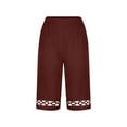 thumbnail image 4 of BRGZLK Summer Cotton Linen Pants for Women Fashion Solid Color Elastic Waist Lace Patchwork Cozy Short Pants with Pocket Wine M, 4 of 5