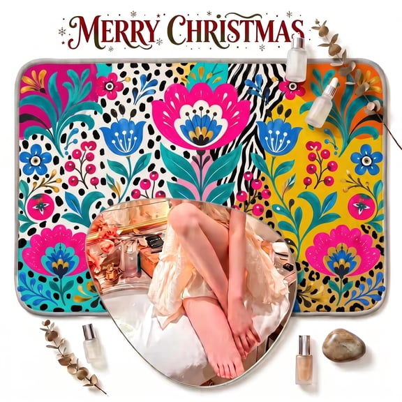 Colorful Floral Flannel Area Rug, 50 x 80 cm (19.7 x 31.5 in) Soft Rectangular Washable Floor Mat with Non-Slip Backing for Bedroom, Living Room, Dining Room and Home Decor