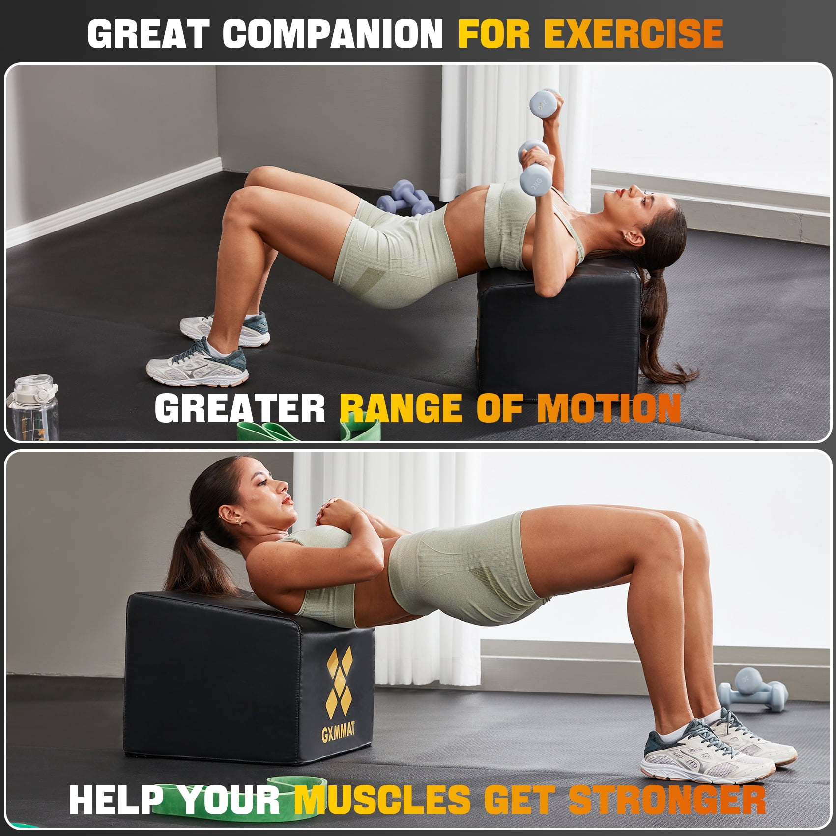 GXMMAT Multi-Functional Hip Thrust Bench with Non-Slip Base, Home Gym Equipment for Glute Bridge, Squats, Push-Ups & Abs
