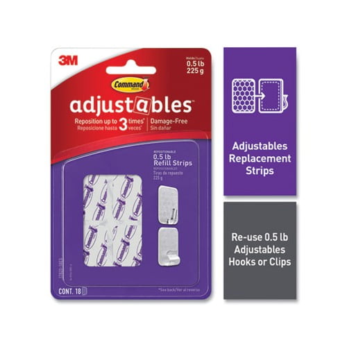 Adjustables Repositionable Mini Refill Strips Holds up to 0.5 lb, 1.03 x 1.32, White, 18 Strips