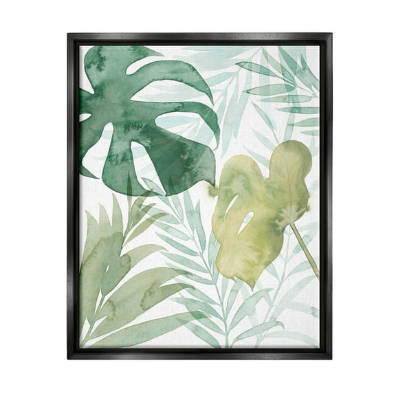 Layered Tropical Botanical Leaves Botanical & Floral Graphic Art Jet Black Framed Art Print Wall Art