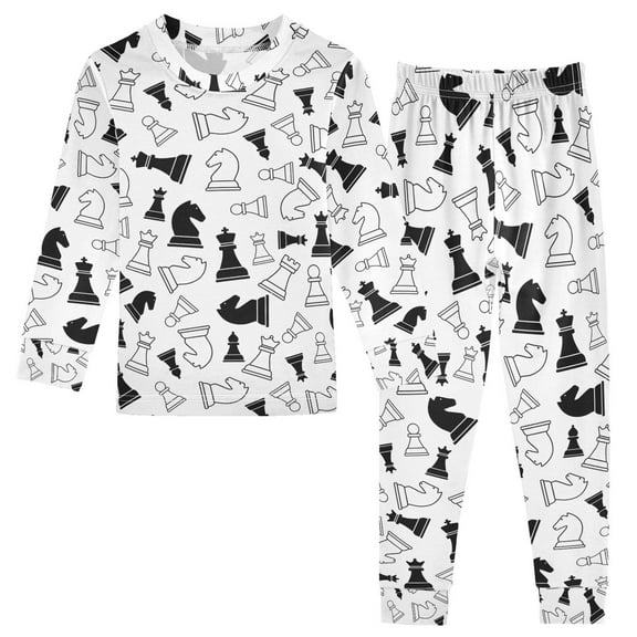 joogoo Retro Chess 2 Piece Long Sleeve Tee and Pants Cotton Pajama Set 5Y