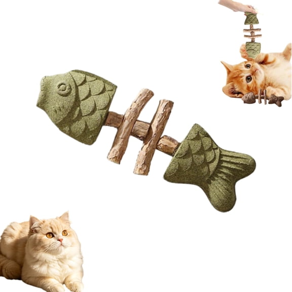 Catnip & Silvervine Chew Toys for Cats, Fish Bone Shaped Natural Cat Chew Sticks, 3-Pack Interactive Cat Toys