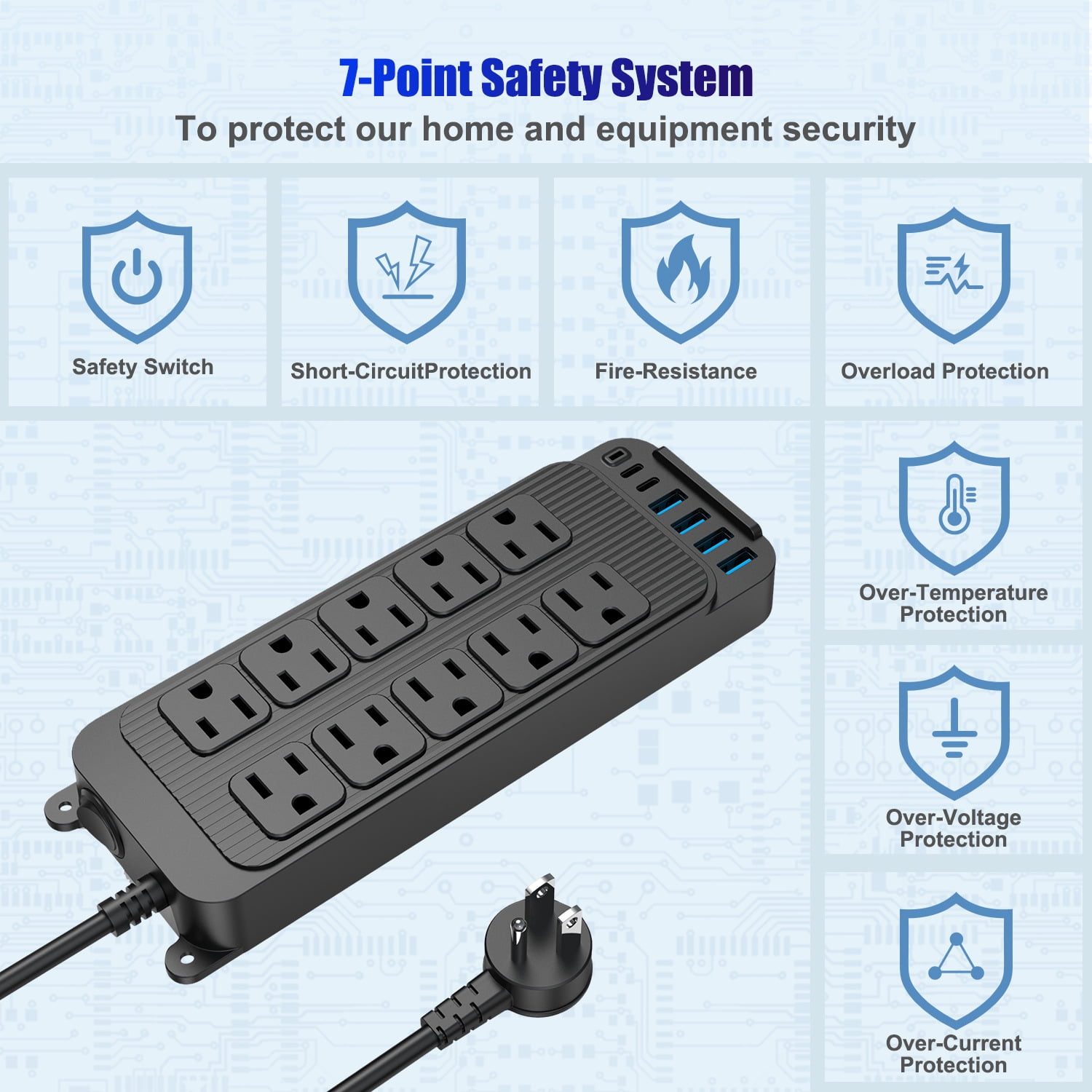 16-in-1 Surge Protector Power Strip with 10 Outlets & 6 USB Ports (2 USB-C), 4ft Thin Flat Extension Cord for Home, Office, TravelHome, Office, Travel