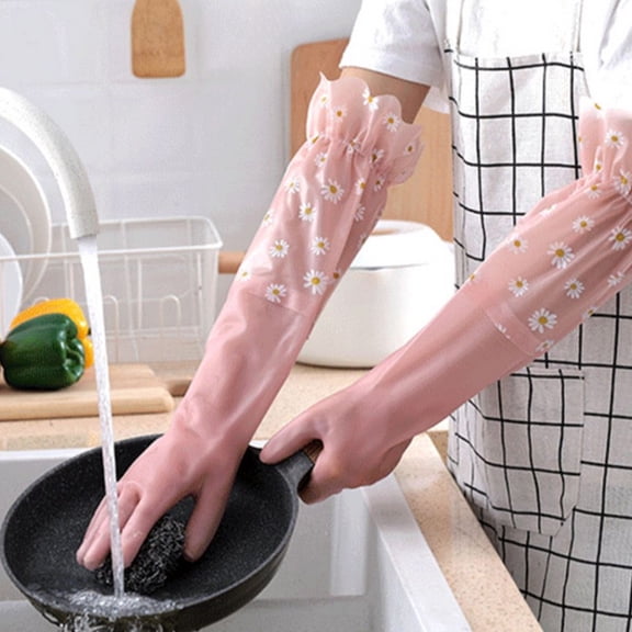 Reusable Gloves,Cleaning Gloves Reusable,Dishwashing Gloves,Household Cleaning Gloves,Household Kitchen Lasting Laundry Long Gloves Rubber Rubber Water Proof Household(Pink)