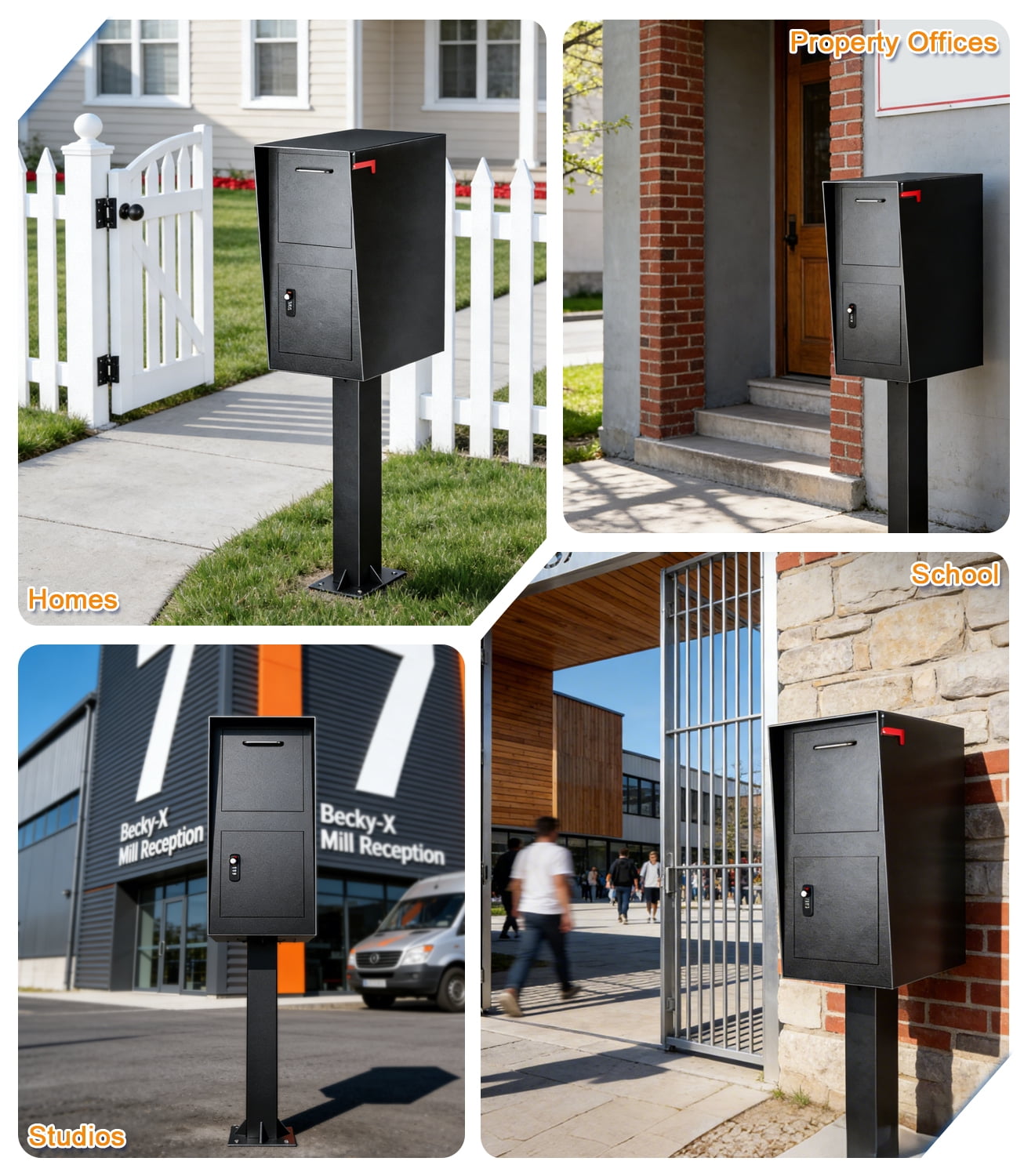 Esheno All in One Locking Mailbox Galvanized Steel with Combo Lock Key Weatherproof for Mail Packages Black