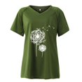thumbnail image 3 of Susanny Womens Plus Size Tunic T Shirts V Neck Dandelion Print Oversized T Shirts for Women Night Short Sleeve Flowy Women's Shirts Blouses and Tops Clearance Green 5XL, 3 of 7