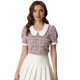 thumbnail image 1 of Top de Tweed Allegra K Blusa con cuello Peter Pan decoración de botones Mujer rosa gris L, 1 of 5