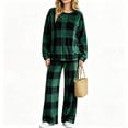 thumbnail image 5 of Edvintorg Loungewear Sets for Women Fleece Pajamas 2 Piece Pjs Plaid Long Sleeve Top and Pant Casual Sleepwear Women's Clothes Army Green XXL, 5 of 7