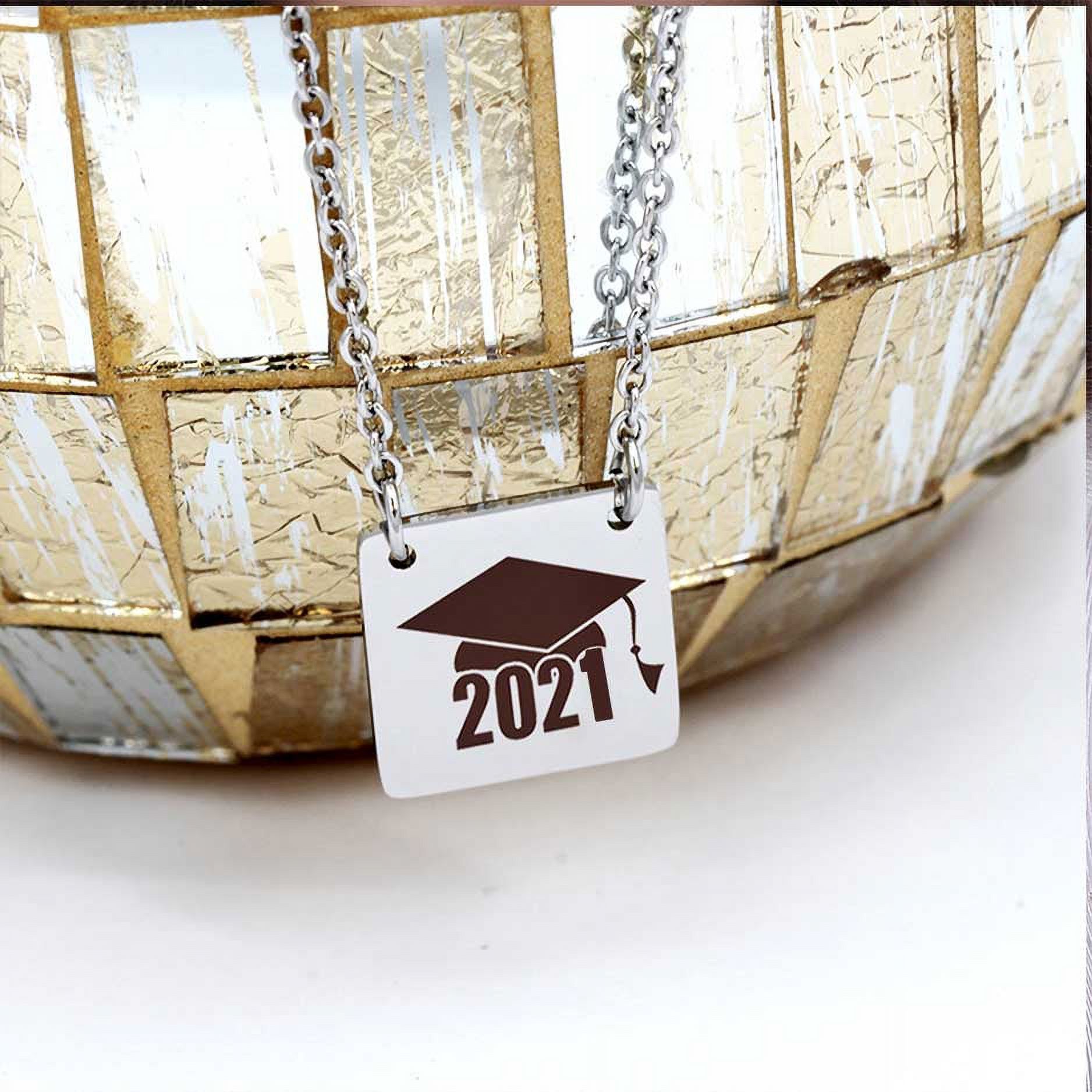Anavia College Graduation Gift for Her - High School 2021 Graduation Gifts for Daughter - Stainless Steel Engraved Bachelor Cap Necklace