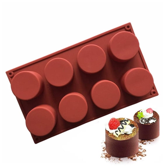 8-Cavity Round Cylinder Silicone Mold – Cupcake Baking Pan for Cake, Bread, Muffin, Cheesecake, Cornbread, Brownie – Food-Grade Silicone Bakeware – Oven, Microwave, Freezer, Dishwasher Safe