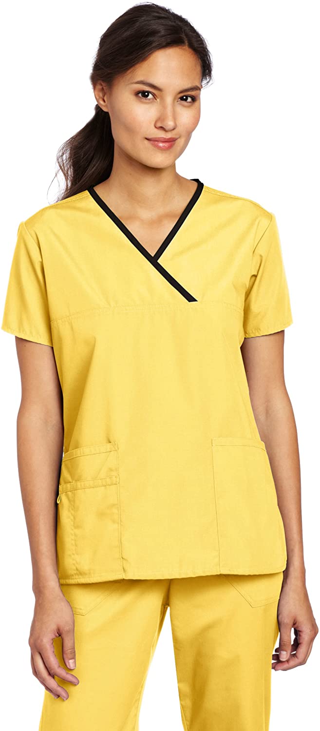 WonderWink Women's Scrubs Charlie 5 Pocket YNeck Wrap Top, Yellow