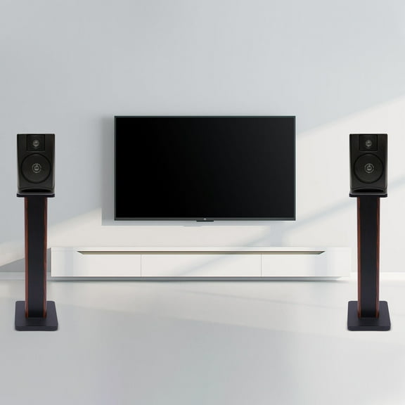 28" Wood Speaker Stands 1 Pair Yellow Sandalwood/Black Walnut for HiFi Bookshelf (Yellow Sandalwood)