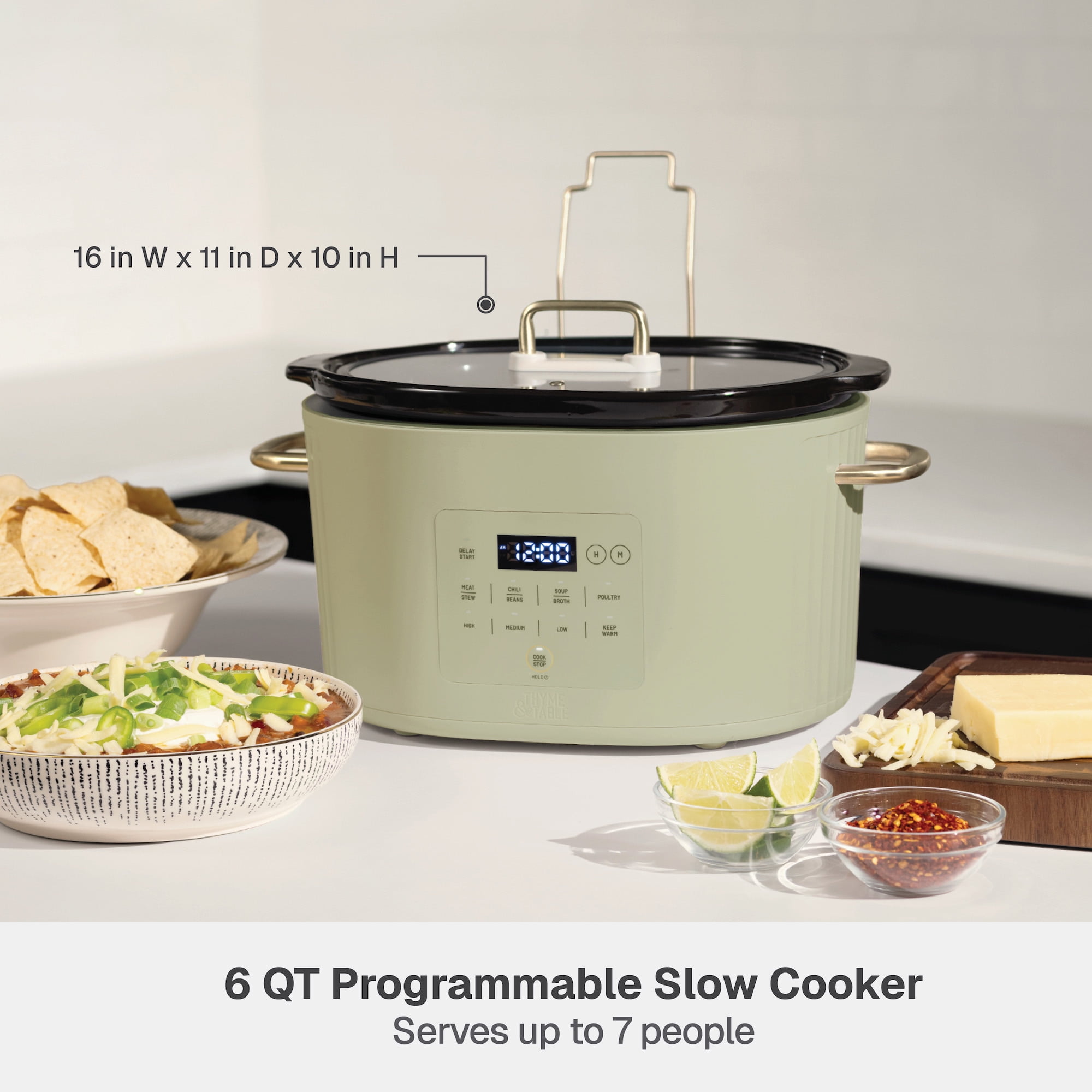 Thyme & Table 6QT Programmable Slow Cooker, Eucalyptus Green