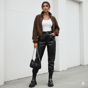 Zando Women Oversized Full Zip Fleece Jacket Long Sleeve Sherpa Crop Coat with Drawstring Hem Coffee Brown L