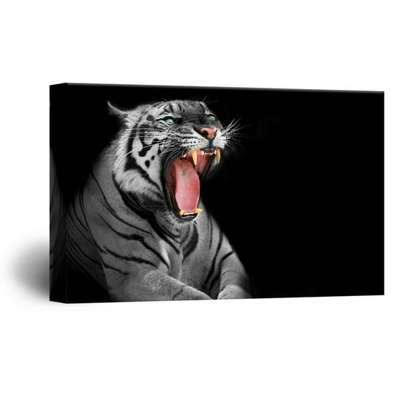 wall26 Canvas Wall Art - Tiger on Black Background - Giclee Print Gallery Wrap Modern Home Art Ready to Hang - 16x24 inches