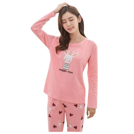 

HGWXX7 Woman O-neck Loose Long Sleeves Shirt + Long Pants Pajamas Two-piece Suit Womens Fall Fashion 2022