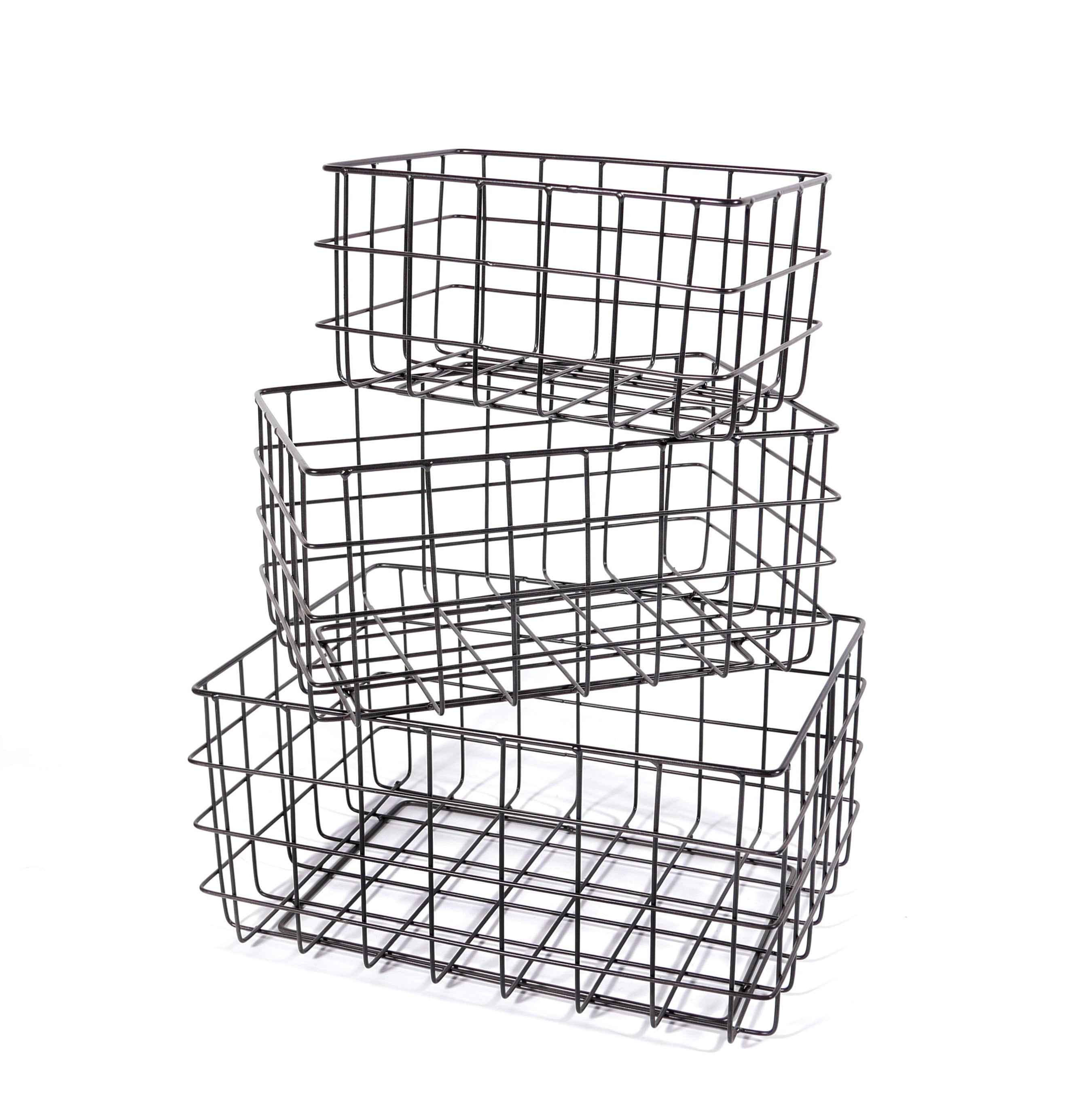 Basics Wire Storage Baskets Black Set of 3 