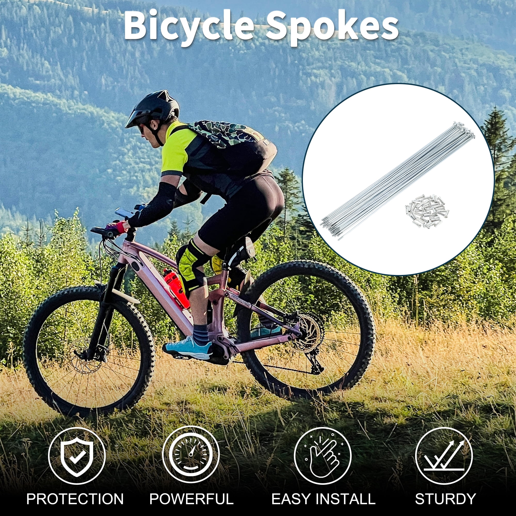 Unique Bargains 36Pcs 14G Carbon Steel Galvanized Bicycle Spokes with Nipple Silver 10.28"
