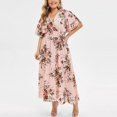 thumbnail image 4 of SHEOWO Sexy Party Dress Plus Size Long Dress Women Casual Short Sleeve V Neck Boho Flower Print Tunic Women Summer Dress, 4 of 7