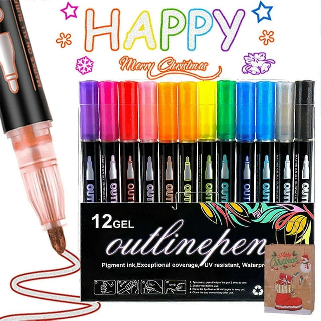 Coloring Lightstick Graffiti Pen, 36Color Marker Outline Pens (12 color set)