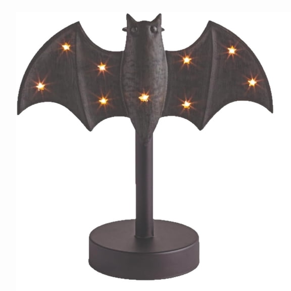 Mskk Bat Wings Glow LED Table Lamp, 7.48in Halloween Wooden Bat Figurine Light Decoration, Warm Star String Light Gothic Spooky Mantel Ornament, Battery Operated Fall Home Decor Gift