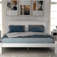 thumbnail image 2 of JERFIT White Full Size Platform Bed Frame with Headboard, No Box Spring Needed, Wood Slat Support, Sturdy Pine MDF Construction for Modern Bedroom, 2 of 8