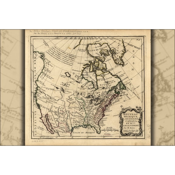 24"x36" Gallery Poster, map of america pre united states 1766 in french