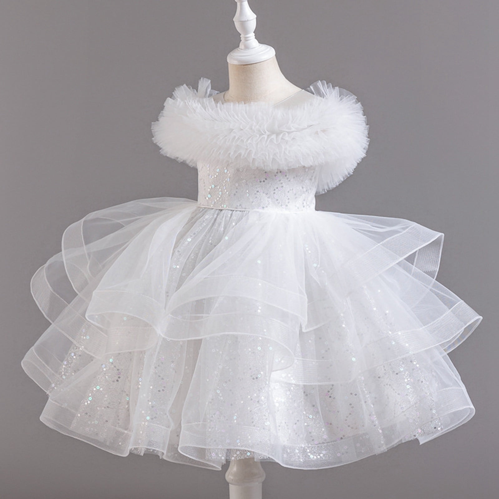 Wdgfv Girls Dress High End Formal Gown Elegant Party Attire Puffy Performance Outfit Details Comfortable Fit For Kids White F