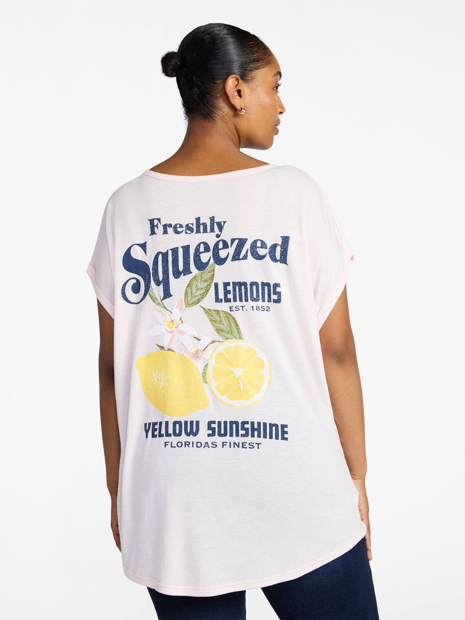 Terra & Sky Women's Plus Lemons Graphic Tee with Short Sleeves, Sizes 0X-5X