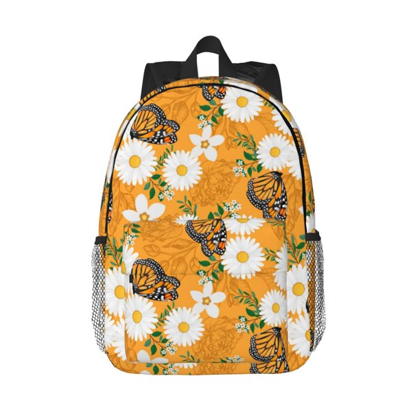 Easygdp White Floral and Butterflies Mochila Ligera de 15 Pulgadas para Estudiantes, Mochila Cómoda para la Escuela y Viajes, Correas Ajustables