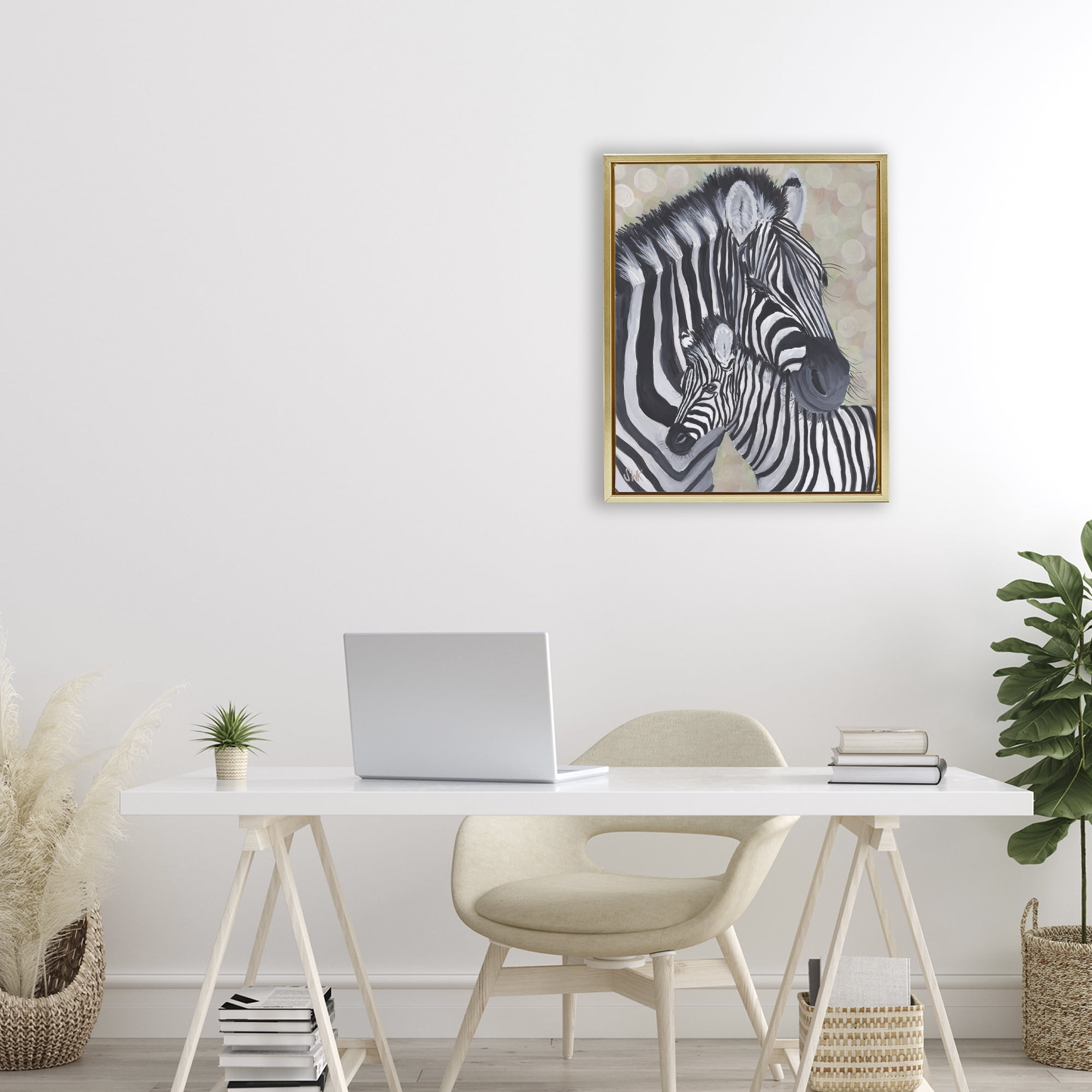 Stupell Industries Mama Zebra & Her Foal Gold Framed Floater Canvas Wall Art, design by Sarah Waldron Kimball