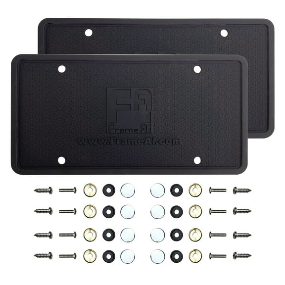 KA Depot Two Silicone License Plate Frame Back Guard Holder Rust-Proof Rattle-Proof Weather-Proof Chrome Metal Screw On Caps Hardware