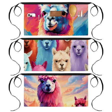 

Alpaca Custom Work Apron with 3 Pockets Printed Design - Aprons with Pockets for Cooking or Crafting