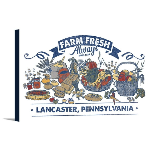 Lancaster, Pennsylvania - Fruits & Veggies - Farm Fresh - Colored Vegetables - Lantern Press Artwork (18x12 Gallery Wrapped Stretched Canvas)