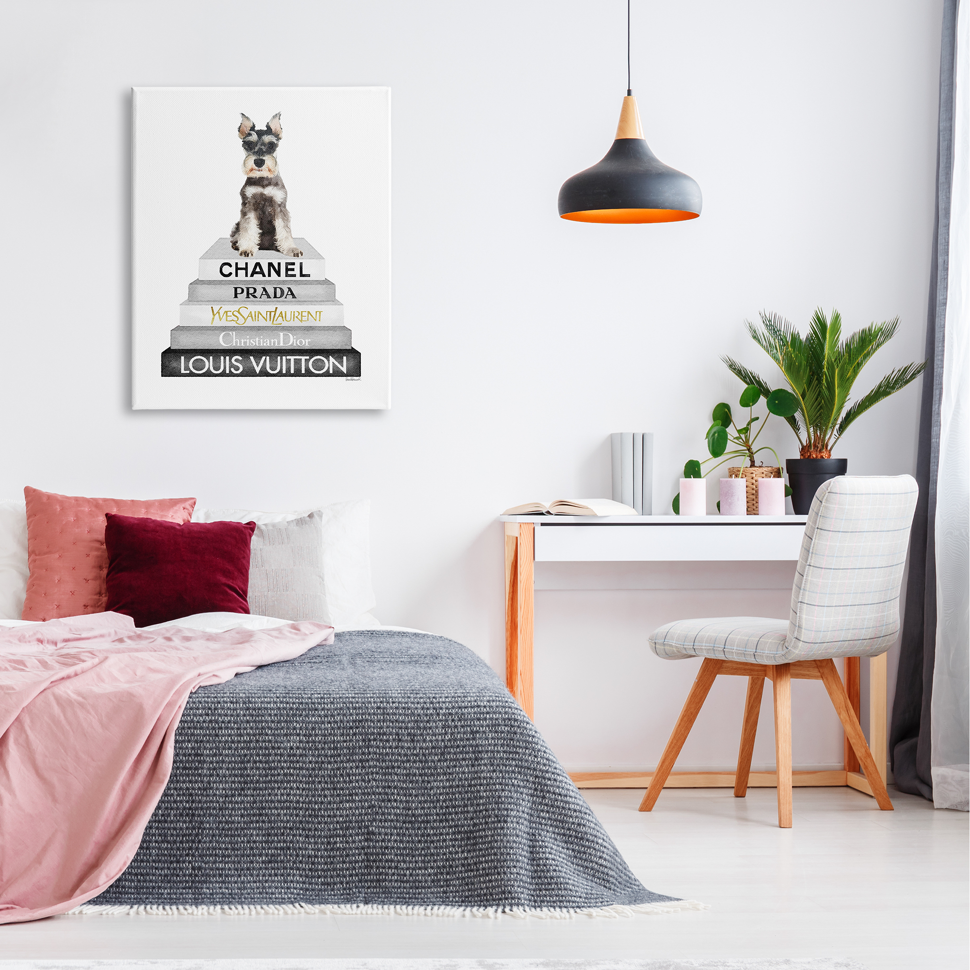 Stupell Industries Schnauzer Puppy on Books Animals & Insects Painting Gallery Wrapped Canvas Art Print Wall Art, 30 x 40