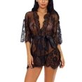 thumbnail image 1 of Women's Lace Kimono Robe Babydoll Lingerie Mesh Nightgown, 1 of 6