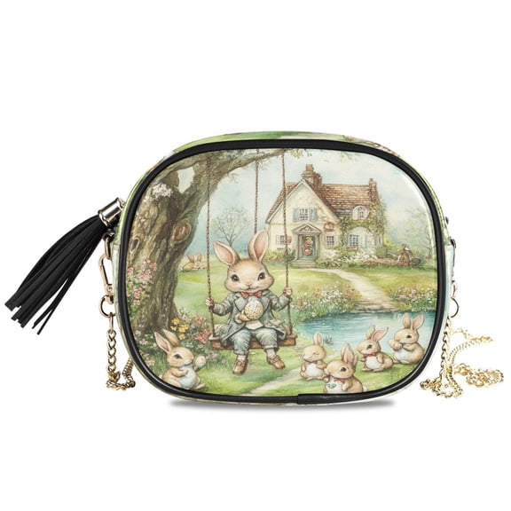 Womens Casual Chain Shoulder Bag Simple style Whimsical Happy Rabbits Crossbody Bag