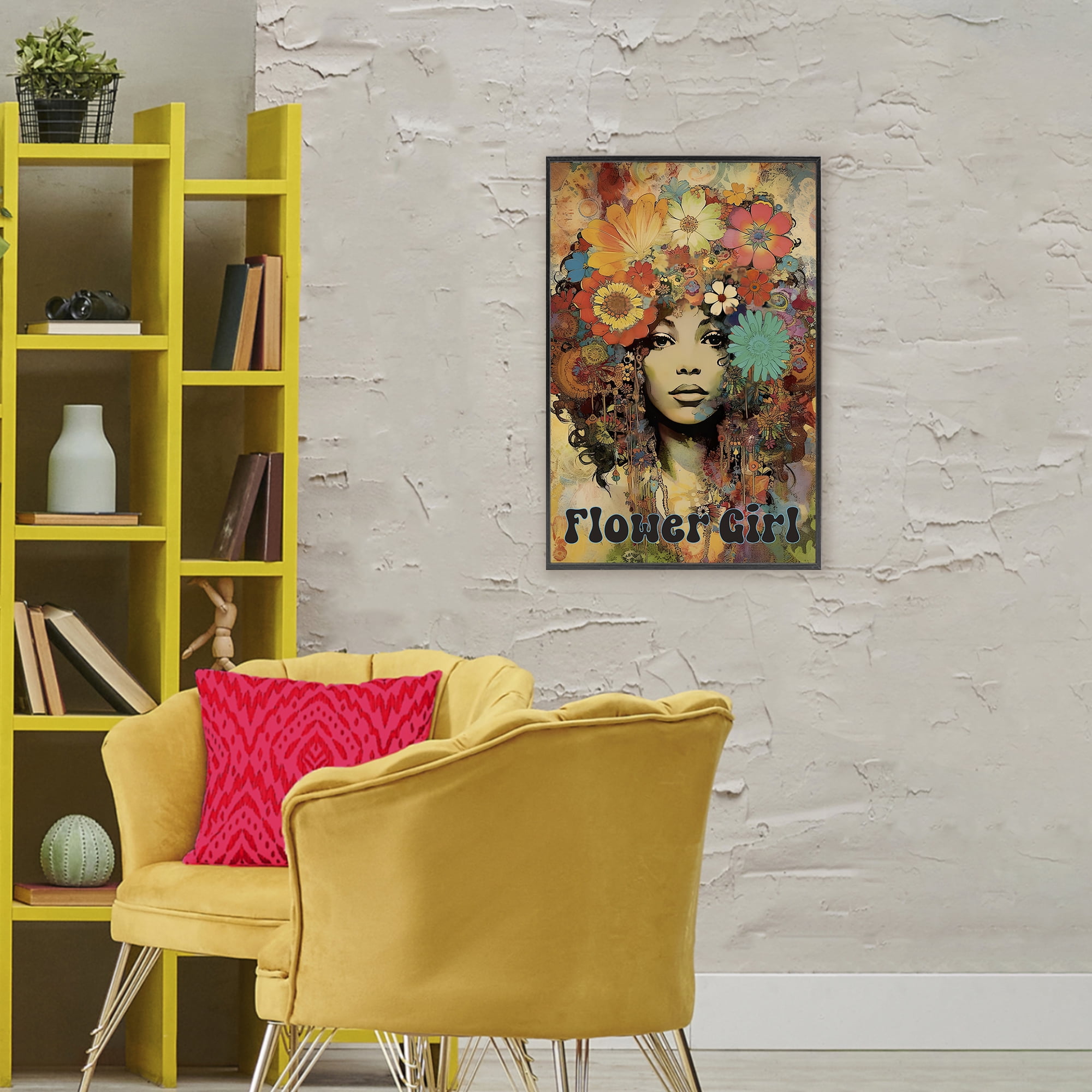 Bohemian Flower Girl Black Framed Giclee Art, design by Sasha