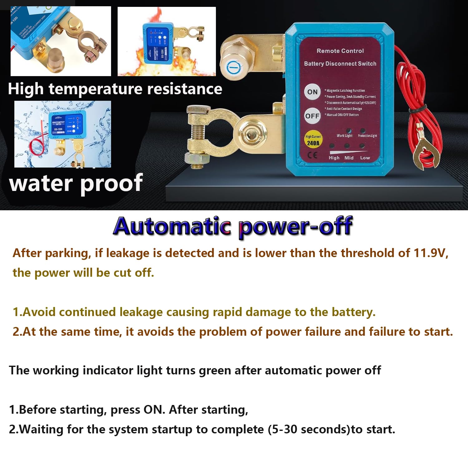 Remote Control of Car Devices for Anti-Theft Safety, 12V 240A Car Battery Kill Switch, Remote Battery Disconnect Cut Off Switch for Auto RV Truck Boat Anti Theft
