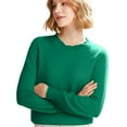 thumbnail image 6 of WTOBBY Women's Casual Lace Round Neck Base Layer Sweater, Knitted Long Sleeve Solid Color Top with Decorative Lace, Elegant and Comfortable Wear,Green L, 6 of 6