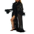 thumbnail image 2 of Peignoir à Manches Longues en Plumes pour Femmes Lingerie Transparente Kimono Robe de Mariée, 2 of 6