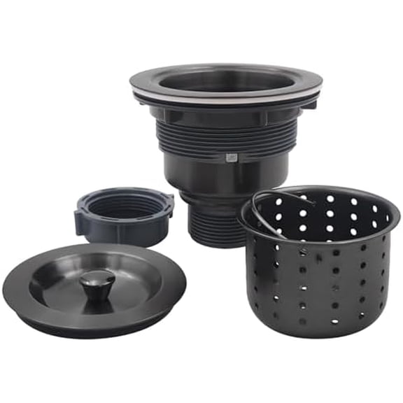 3-1/2-Inch Kitchen Sink Drain Strainer Assembly Kit Gunmetal Black,  Deep Waste Basket Strainer with Sealing Lid Sink Stopper, Dark Gray 304 Stainless Steel