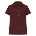 thumbnail image 4 of Short Sleeve Button Down Shirts for Women Cotton Linen Dressy Casual V Neck Solid Shirts Loose Fit Tops, 4 of 5