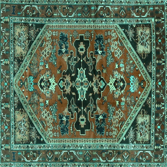 Ahgly Company Indoor Square Persian Turquoise Blue Traditional Area Rugs, 6' Square